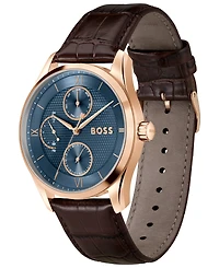 Hugo Boss Men's Principle Master Quartz Multifunction Brown Calfskin Watch, 41mm