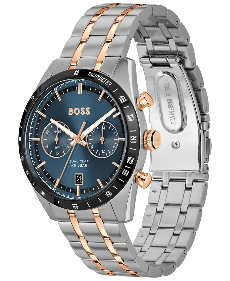 Hugo Boss Men's Tourmaster Quartz Multifunction Stainless Steel Ionic Plated Carnation Gold Steel Watch, 41mm