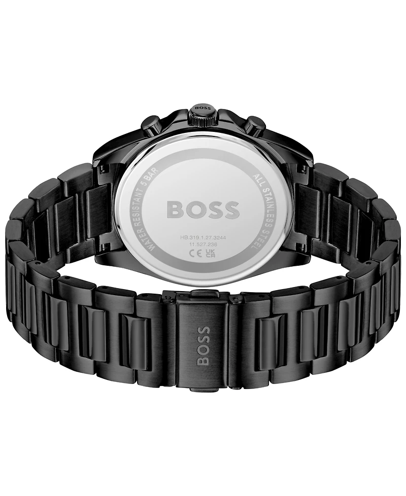 Hugo Boss Men's Strike Quartz Fashion Chrono Ionic Plated Black Steel Watch, 41mm