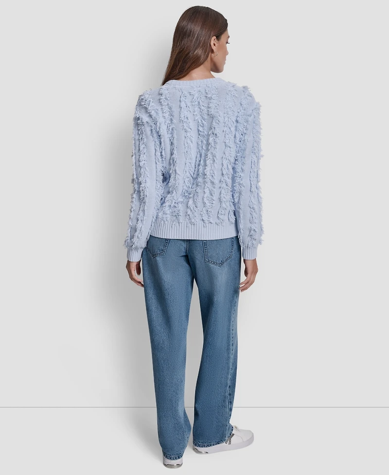 Dkny Jeans Petite Fringe Crewneck Sweater