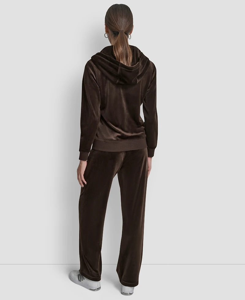 Dkny Jeans Petite Logo Detail Velour Zip-Up Hoodie
