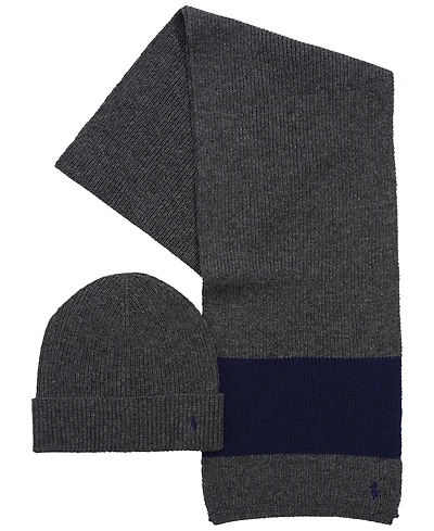 Polo Ralph Lauren Men's Rugby Stripe 2-Piece Hat and Scarf Gift Set