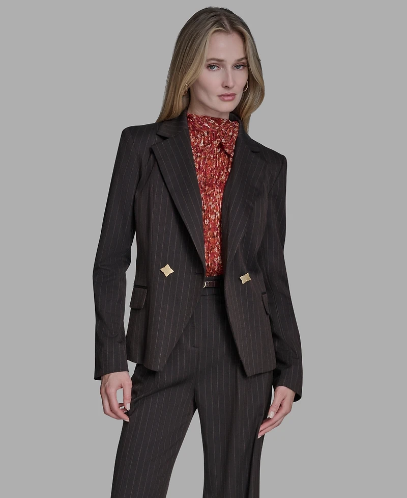 Bcbg Women's Pinstripe Peak Lapel Notch Collar Jacket