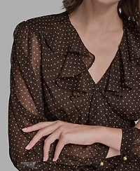Bcbg Women's Polka Dot Long Sleeve V-Neck Blouse