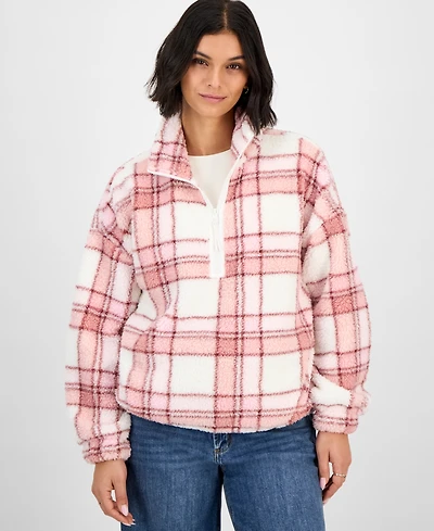 Planet Heart Juniors' Printed Quarter-Zip Sherpa Jacket