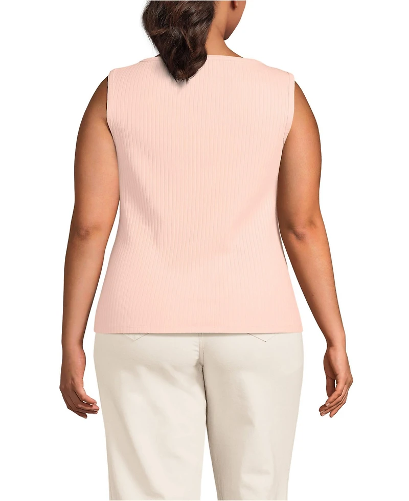 Lands' End Women's Plus Size Sleeveless Pointelle Rib Boat Neck Tank