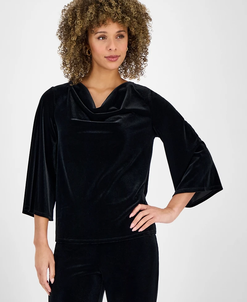 Kasper Women's Velvet Bell-Sleeve Top
