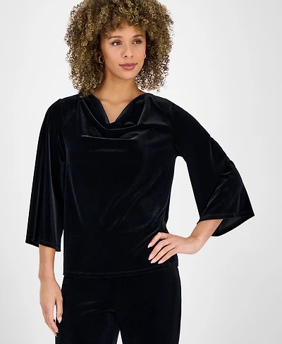 Kasper Women's Velvet Bell-Sleeve Top