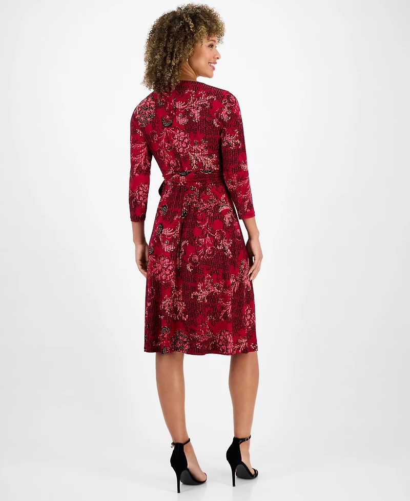 Kasper Women's Printed 3/4-Sleeve Midi Dress