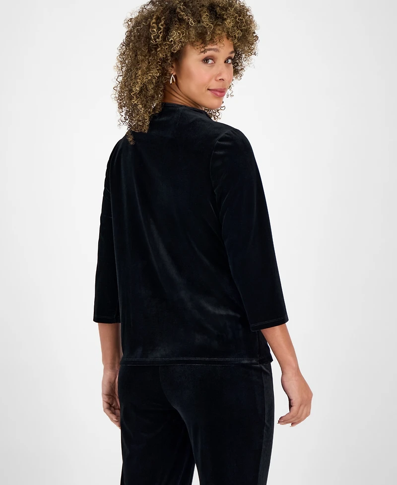 Kasper Petite Velvet Embellished Wrap Top