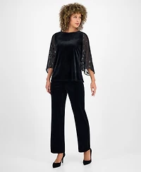 Kasper Women's Velvet Mixed-Media 3/4-Sleeve Top