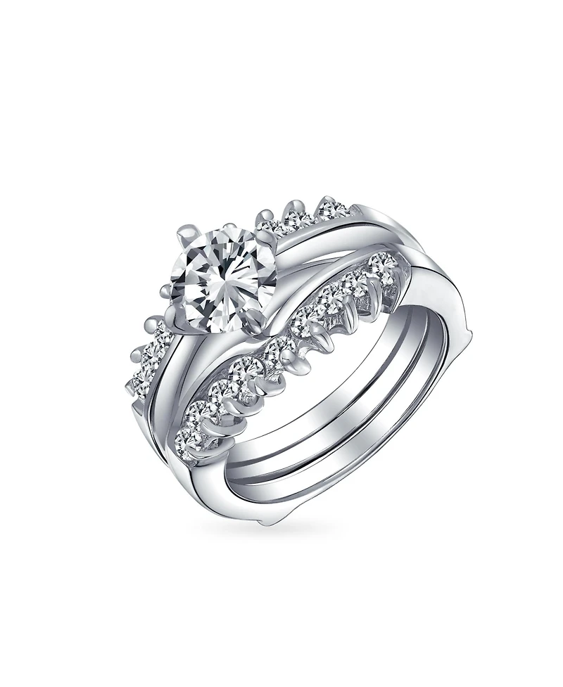 Bling Jewelry Solitaire Round Cubic Zirconia Promise Ring Band Set Cz Guard Enhancers Sterling Silver