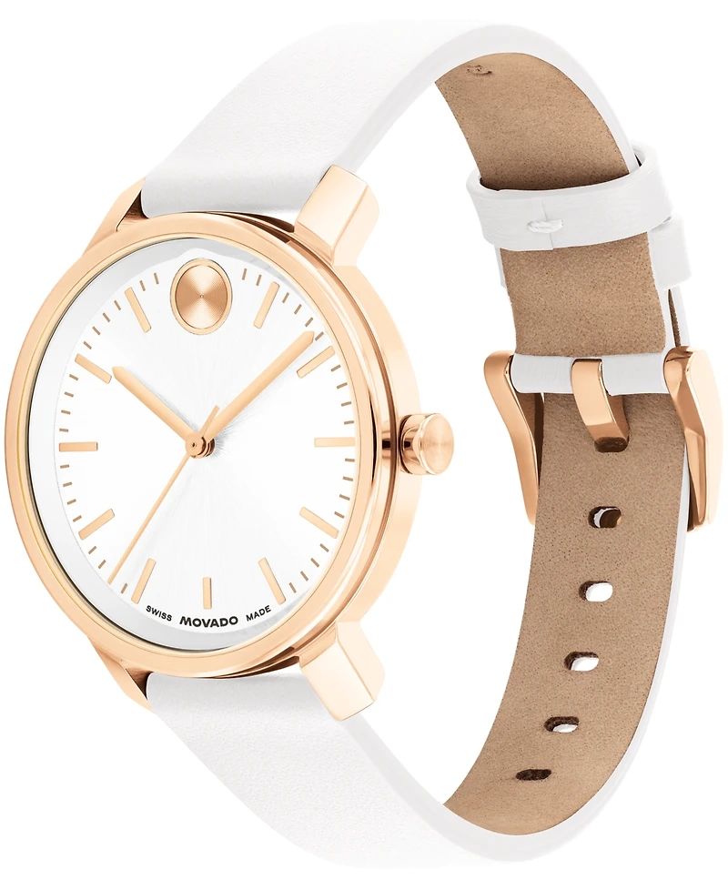 Movado Women's Bold Access Swiss Quartz White Leather Watch, 34mm