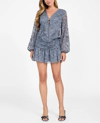 Guess Womens Seiah Embroidered Blouson Sleeve Blouse Mini Skirt