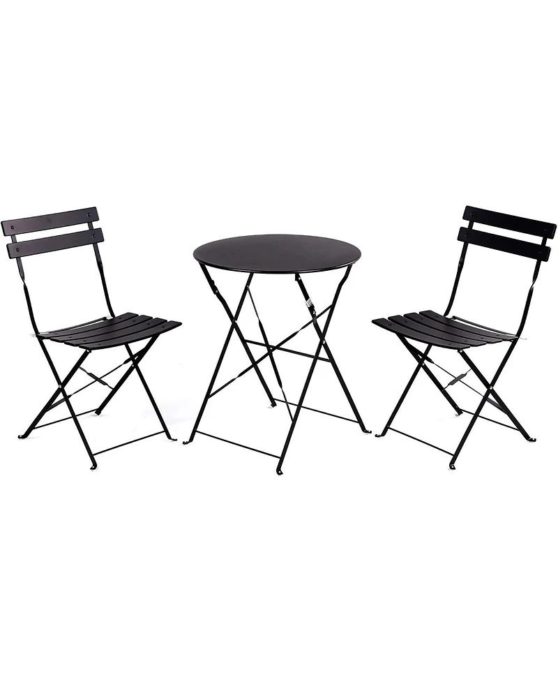 3-Piece Bistro Set, Folding Outdoor Patio Furniture Set with 2 Powder-Coated Steel Chairs & 1 Table, Space-Saving, Rust-Resistant, Heavy-Duty 330lbs C