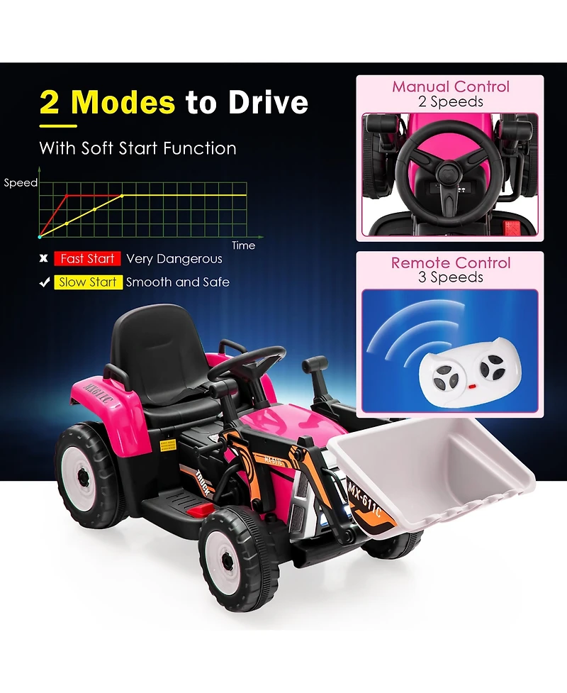 Kids Ride On Excavator Digger 12V Electric Tractor Rc w/ Digging Bucket