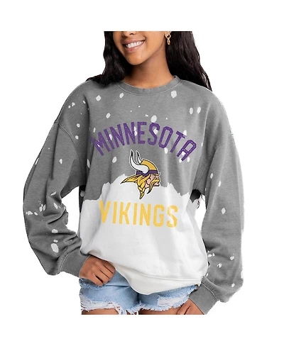Gameday Couture Women's Gray Minnesota Vikings Oversized Coin Toss Faded French Terry Tri-Blend Pullover Sweatshirt