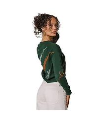 Kadyluxe Women's Green Miami Hurricanes Love Note Embroidered Pullover Sweater