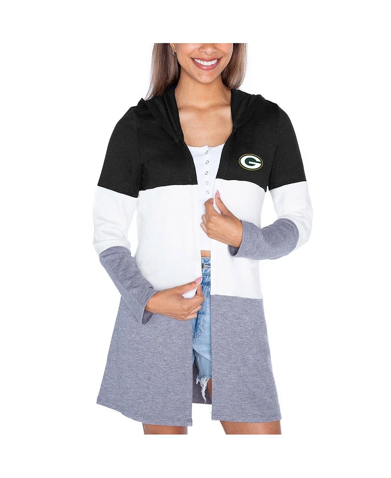 Gameday Couture Women's Black Green Bay Packers Tri-Blend Color Block Lightweight Cardigan Hoodie