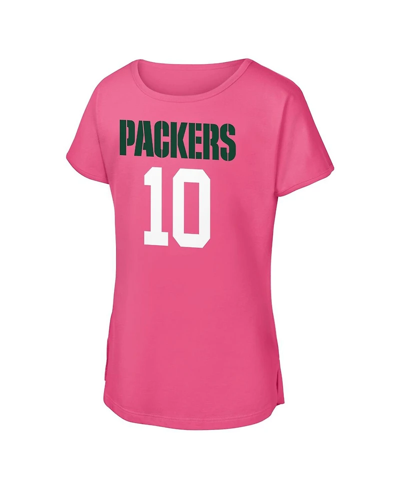 Outerstuff Big Girls Jordan Love Pink Green Bay Packers Player Name Number T-Shirt