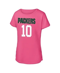 Outerstuff Big Girls Jordan Love Pink Green Bay Packers Player Name Number T-Shirt