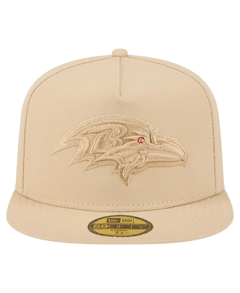 New Era Men's Beige Baltimore Ravens Color Pack A-Frame 59FIFTY Fitted Hat