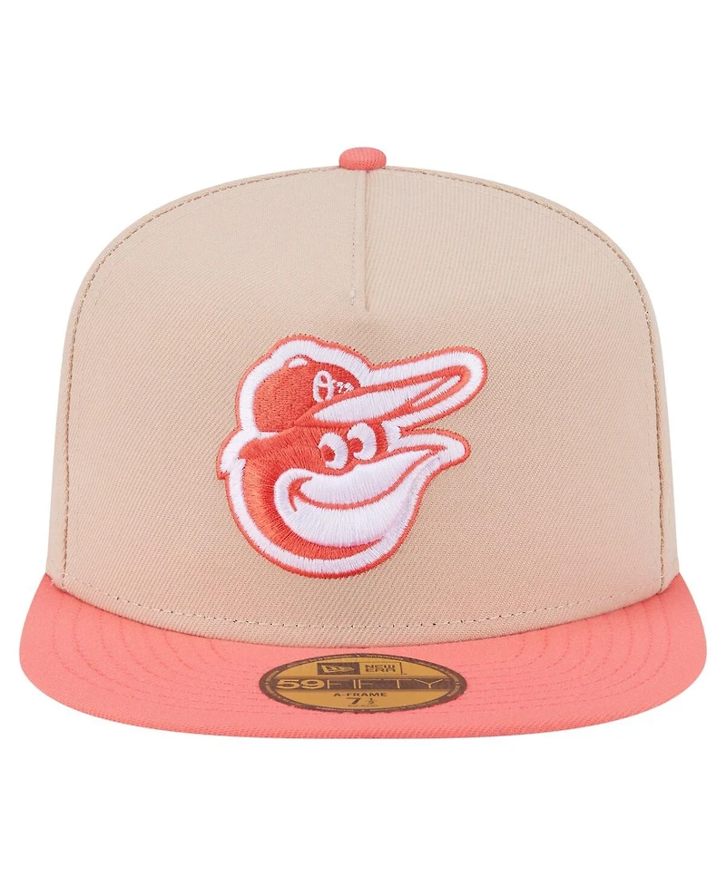 New Era Men's Light Beige/Coral Baltimore Orioles Two-Tone Color Pack A-Frame 59FIFTY Fitted Hat