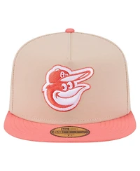 New Era Men's Light Beige/Coral Baltimore Orioles Two-Tone Color Pack A-Frame 59FIFTY Fitted Hat