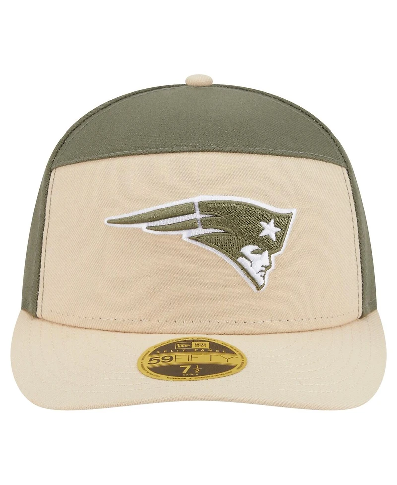 New Era Men's Light Beige/Olive England Patriots Two-Tone Color Pack Split Panel 59FIFTY Fitted Hat