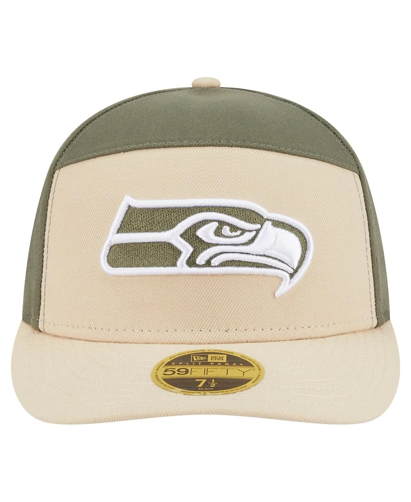 New Era Men's Light Beige/Olive Seattle Seahawks Two-Tone Color Pack Split Panel 59FIFTY Fitted Hat