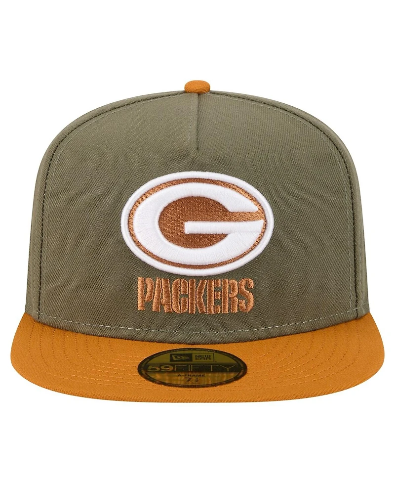 New Era Men's Olive/Brown Green Bay Packers Color Pack A-Frame 59FIFTY Fitted Hat