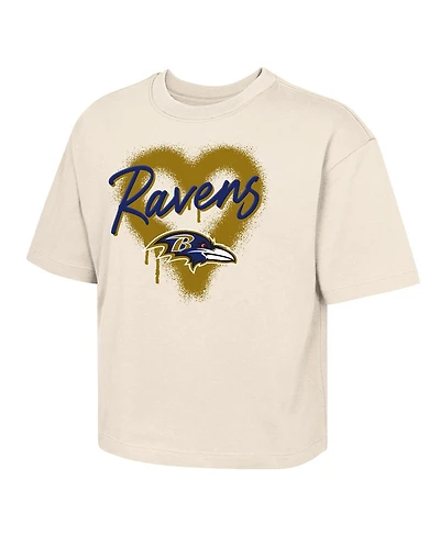 Outerstuff Big Girls Cream Baltimore Ravens Spray Heart Boxy T-Shirt