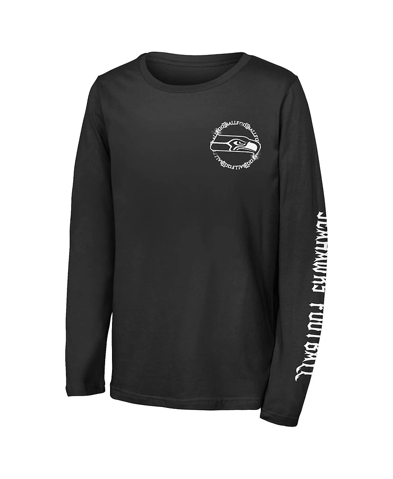 Outerstuff Big Boys and Girls Black Seattle Seahawks Rumble Long Sleeve T-Shirt