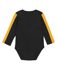 Outerstuff Baby Boys and Girls 3-Piece Black/Gold Iowa Hawkeyes Double Down Creeper and Pants Set