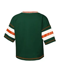 Outerstuff Big Girls Green Miami Hurricanes Gridiron Jersey V-Neck T-Shirt