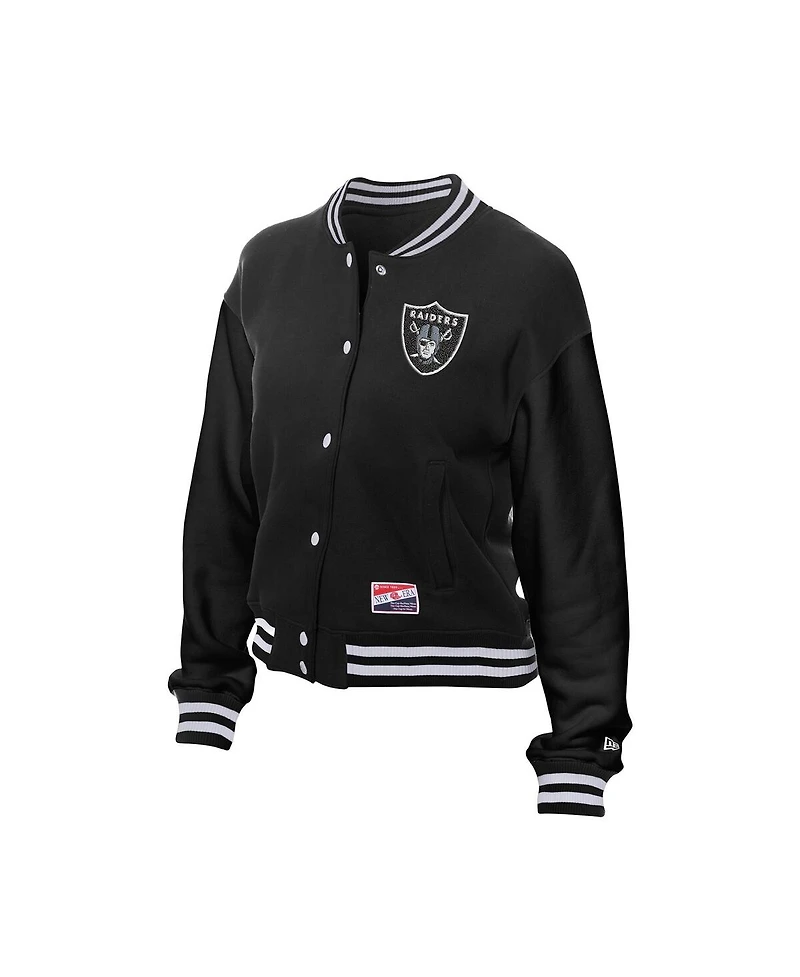 New Era Women's Black Las Vegas Raiders Throwback Fleece Full-Snap Jacket