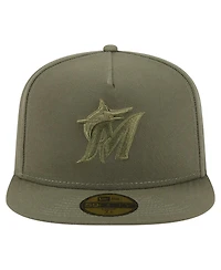 New Era Men's Olive Miami Marlins Color Pack A-Frame 59FIFTY Fitted Hat