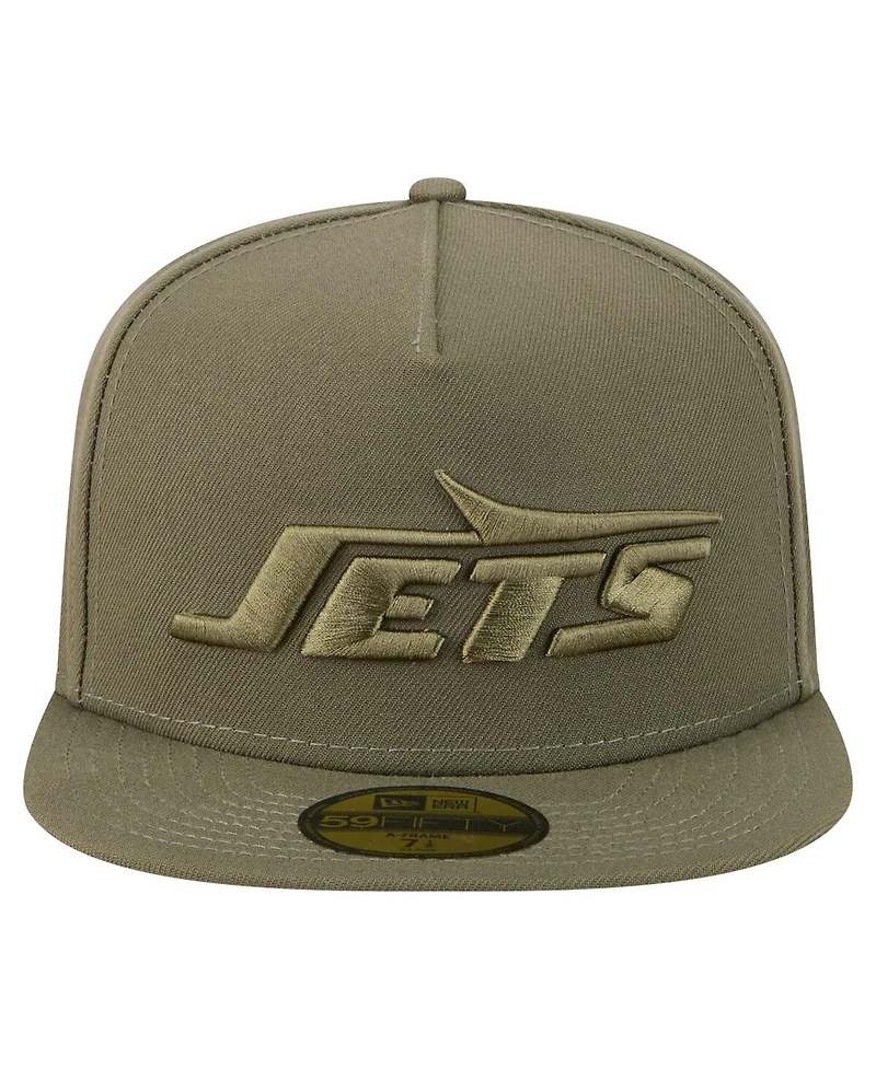 New Era Men's Olive York Jets Color Pack A-Frame 59FIFTY Fitted Hat
