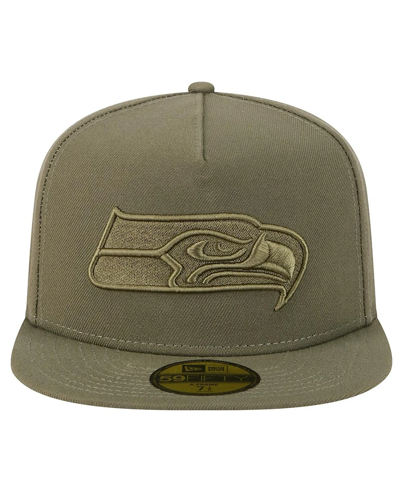 New Era Men's Olive Seattle Seahawks Color Pack A-Frame 59FIFTY Fitted Hat