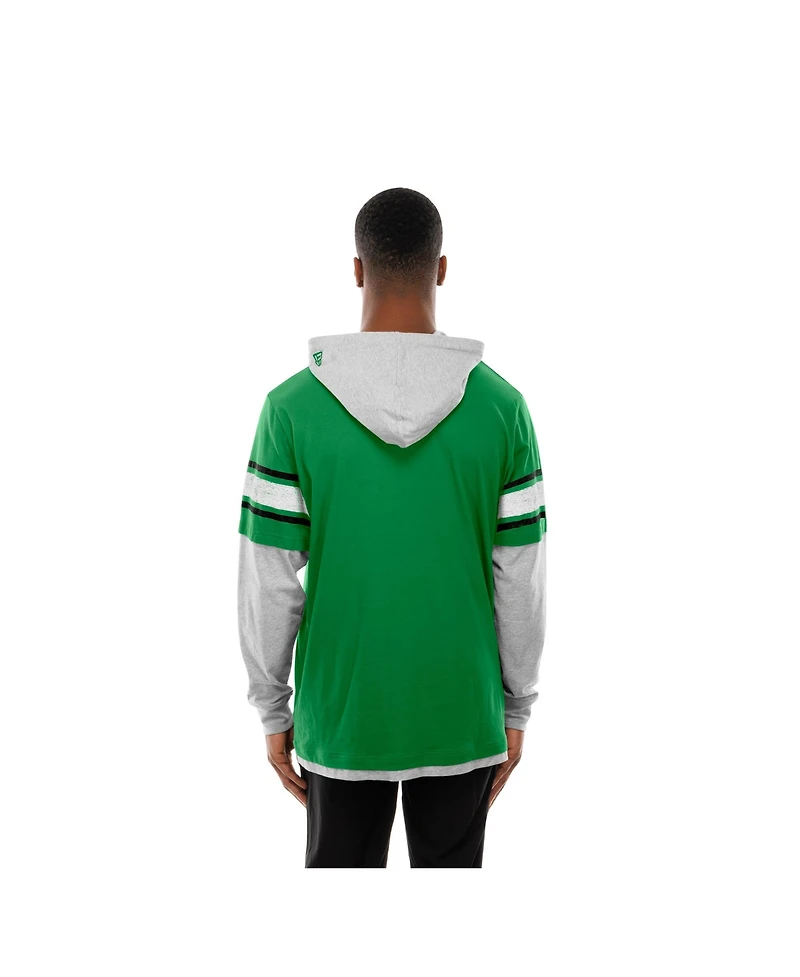 New Era Men's Kelly Green Philadelphia Eagles Twofer Layered Long Sleeve Hoodie T-Shirt