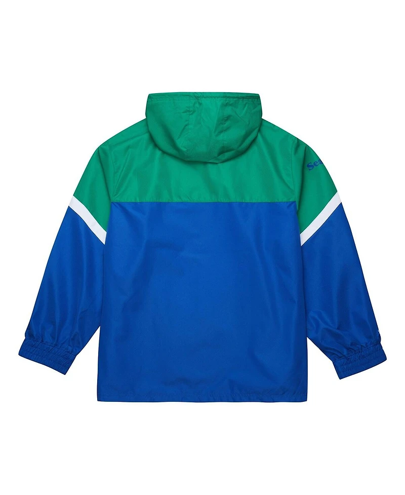 Mitchell & Ness Men's Green/Royal Seattle Seahawks Tie Breaker Vintage Logo Lightweight Anorak Half-Zip Windbreaker
