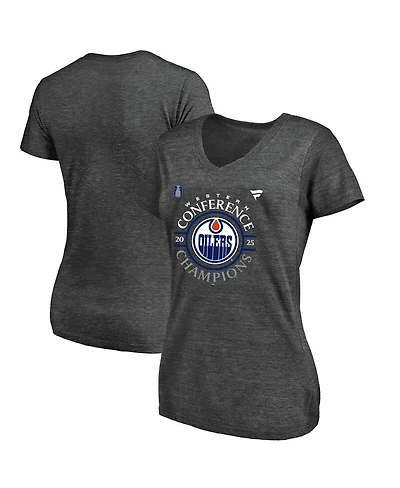 Fanatics Women's Heather Charcoal Edmonton Oilers 2025 Western Conference Champions Locker Room Plus Size V-Neck T-Shirt