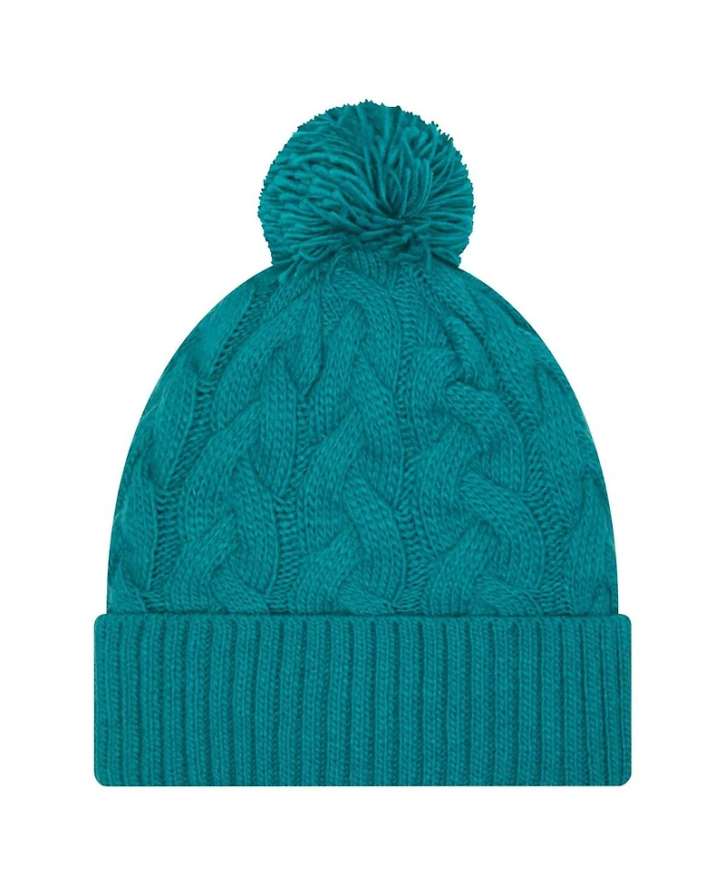 New Era Women's Teal Jacksonville Jaguars Cable Cuffed With Pom Knit Hat