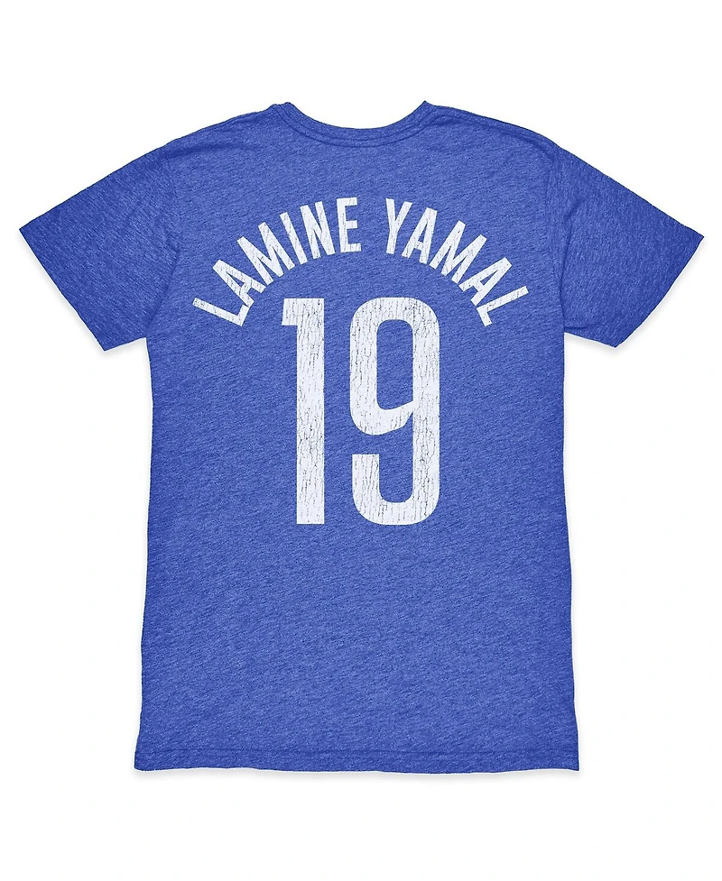 1863FC Men's Lamine Yamal Heather Royal Barcelona Player Name Number Twisted Tri-Blend Slub T-Shirt