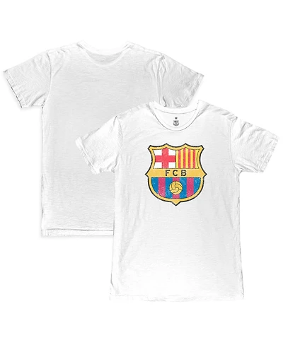 1863FC Men's White Barcelona Color Crest Slub T-Shirt