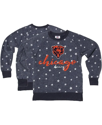 Wes & Willy Big Girls Navy Chicago Bears Shimmer Star Reverse Fleece Pullover Sweatshirt