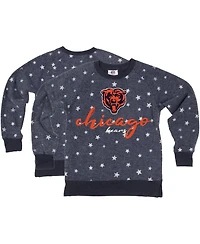 Wes & Willy Big Girls Navy Chicago Bears Shimmer Star Reverse Fleece Pullover Sweatshirt