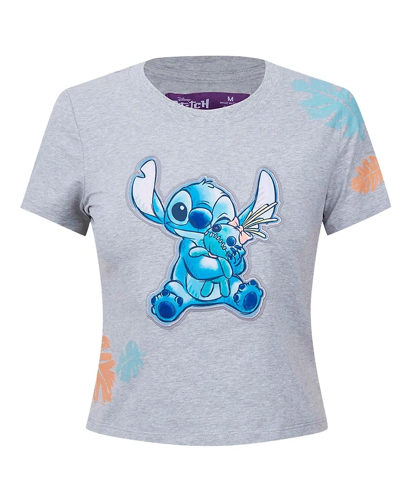 Freeze Max Women's Heather Gray Lilo and Stitch Hold On Tight Baby Doll T-Shirt
