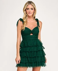 City Studios Juniors' Knot Front Tie Shoulder Tier Skirt Dress