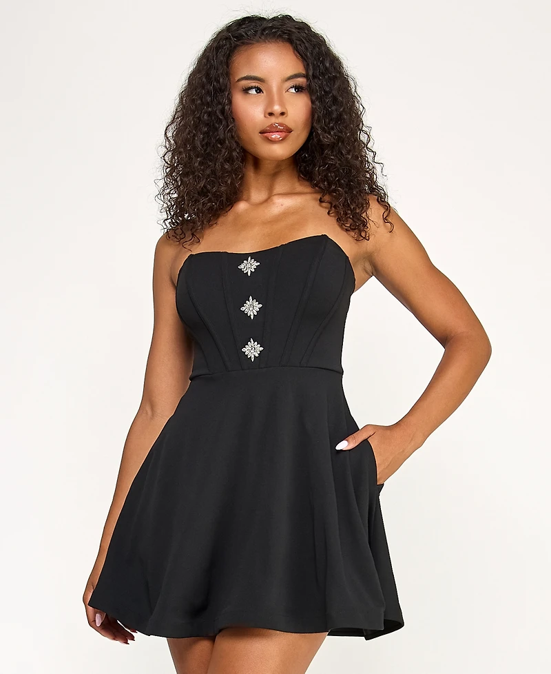 City Studios Juniors' Strapless Fit and Flare Short Dress